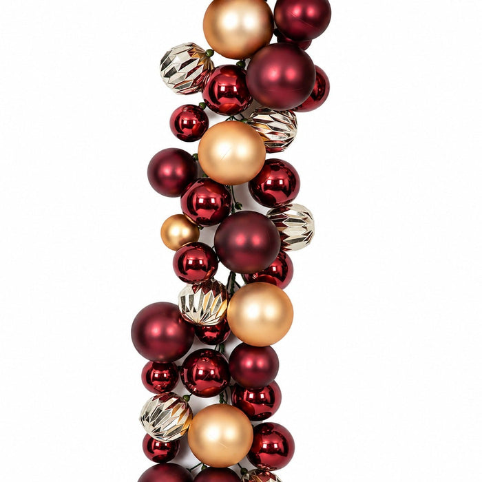 6' Mixed Matte & Reflective Ornamental Ball Garland -Burgundy/Gold - A200600