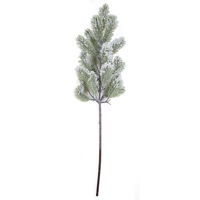 33" Flocked Pine Artificial Stem -Green/White (Pack of 6) - A-201540