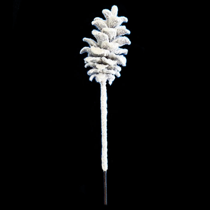29" Flocked Plastic Pinecone Stem -White/Brown (Pack of 12) - A-201850