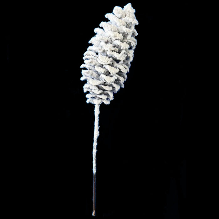 33" Flocked Plastic Pinecone Stem -White/Brown (Pack of 12) - A-201870