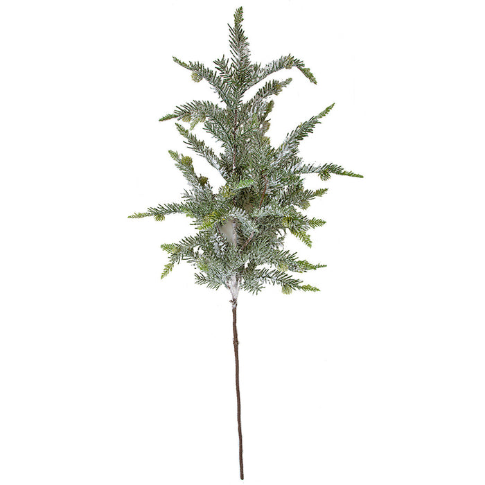 38" Flocked & Glittered Artificial Pine Stem -Green/White (Pack of 12) - A-202100