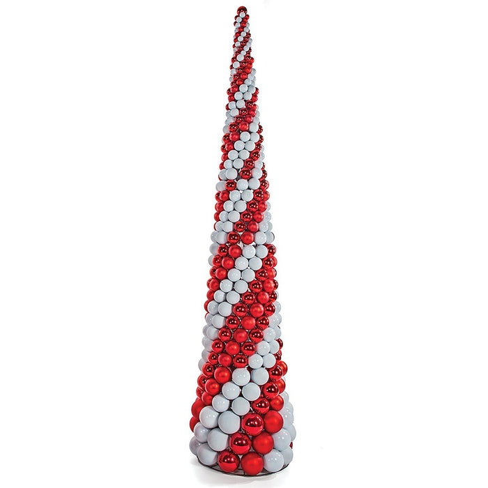 10' Spiral Matte & Reflective Ball Cone-Shaped Topiary -Red/White - A202236