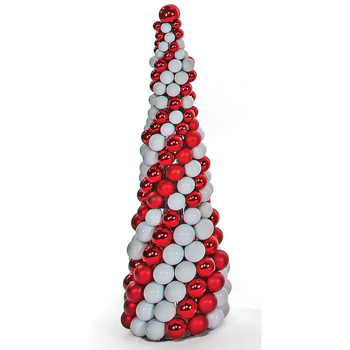 5' Spiral Matte & Reflective Ball Cone-Shaped Topiary -Red/White - A202256