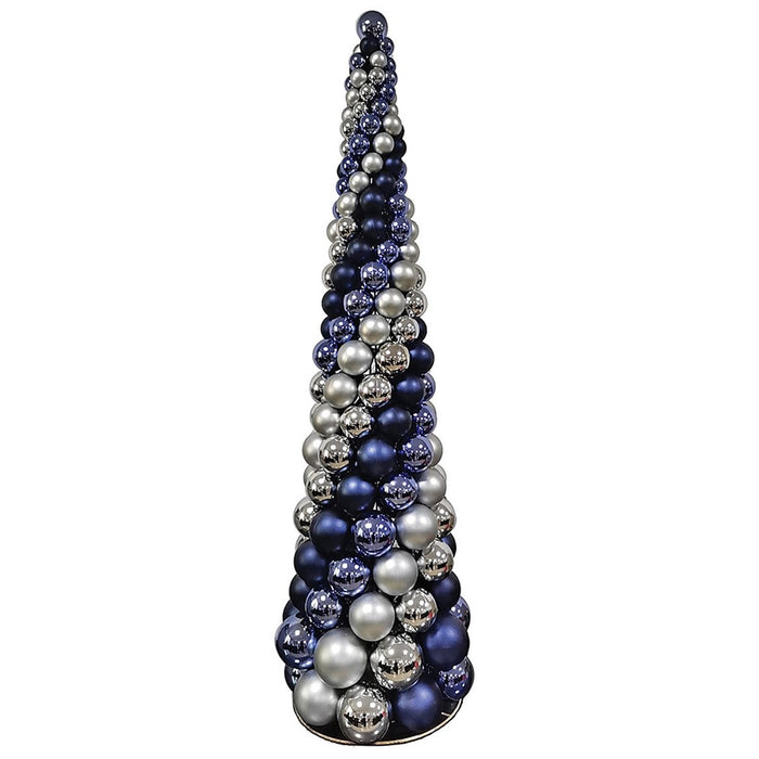 5' Spiral Matte & Reflective Ball Cone-Shaped Topiary -Blue/Silver - A202258