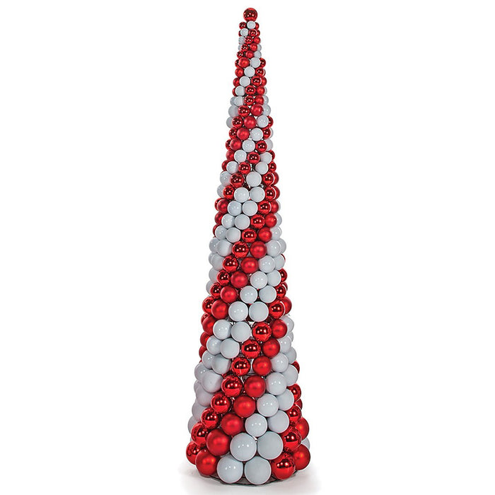 7' Spiral Matte & Reflective Ball Cone-Shaped Topiary -Red/White - A202266