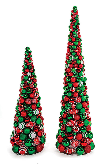7' Matte & Reflective Plastic Ball Cone Topiary -Red/Green - A-202290