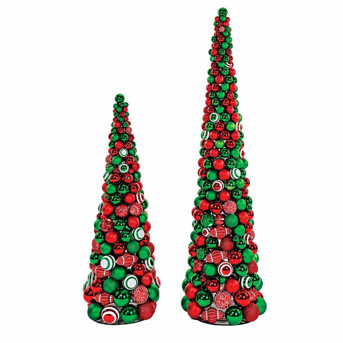 7' Matte & Reflective Plastic Ball Cone Topiary -Red/Green - A-202290