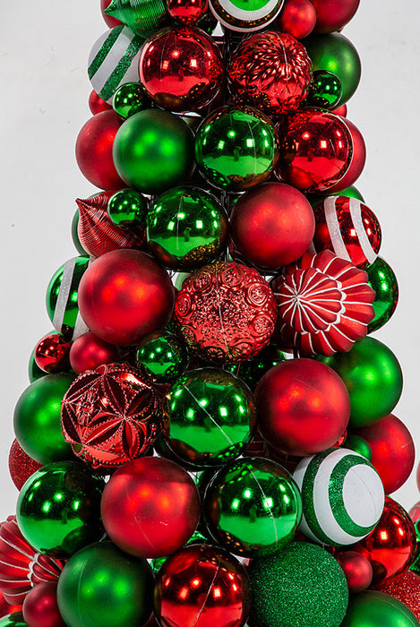 7' Matte & Reflective Plastic Ball Cone Topiary -Red/Green - A-202290