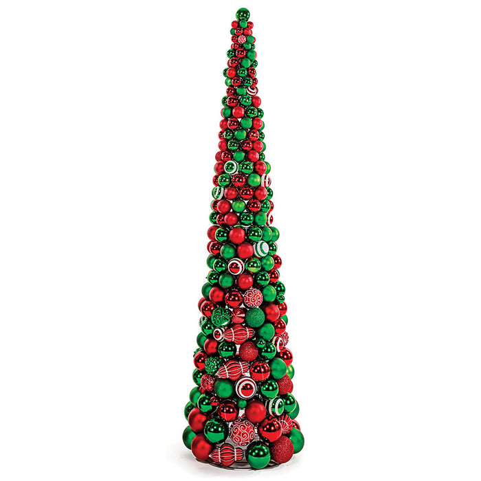 7' Matte & Reflective Plastic Ball Cone Topiary -Red/Green - A-202290
