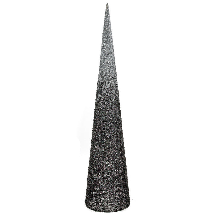 5' Glittered & Beaded Ombre Cone Tree -Black/Silver - A-202310