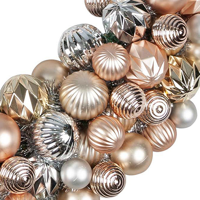 8'Lx8"W Mixed Matte & Reflective Patterned Ball Artificial Garland -Rose Gold/Silver - A202330