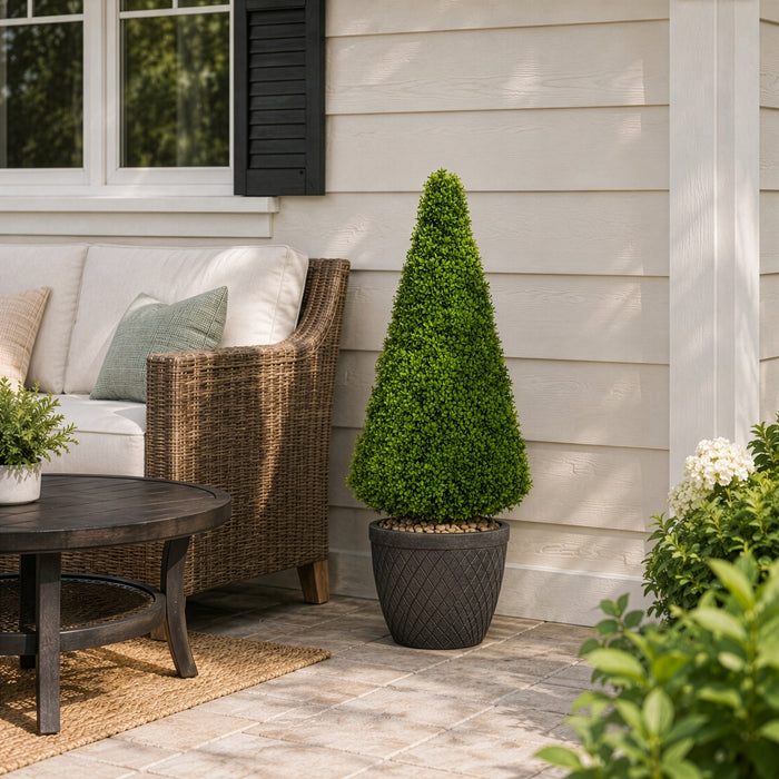 38"Hx20"W Outdoor UV-Proof Artificial English Boxwood Pyramid-Shaped Topiary -Green - A202750
