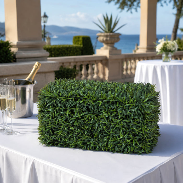 12"Hx24"Wx12"D Outdoor UV-Proof Artificial Podocarpus Leaf Topiary Hedge -2 Tone Green - A-202835