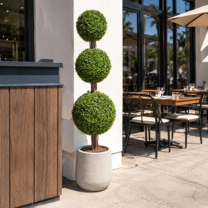 5' Outdoor UV-Proof Artificial English Boxwood Triple Ball-Shaped Artificial Topiary Tree w/Pot -2 Tone Green - A202840