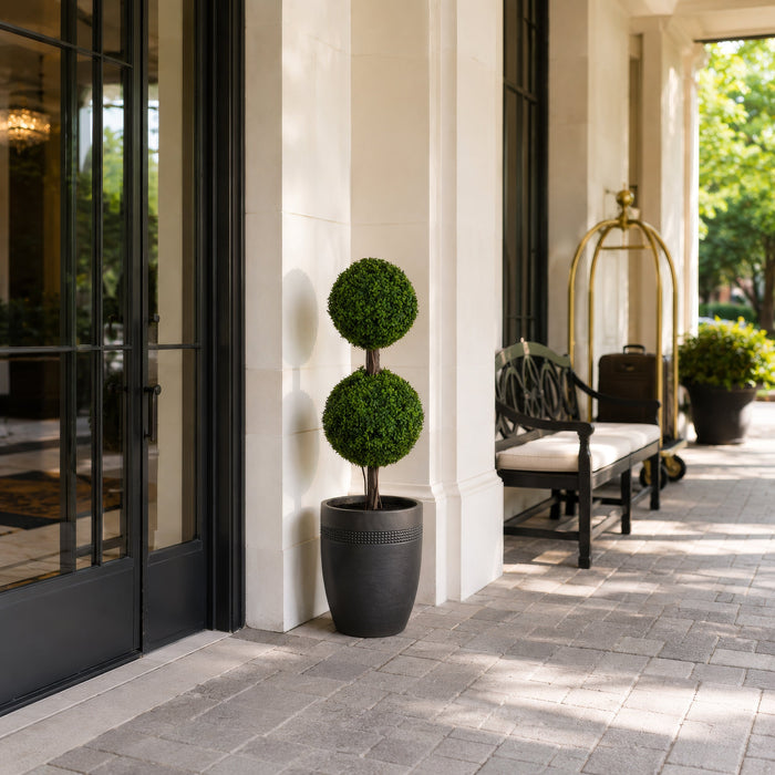 4' Outdoor UV-Proof Artificial English Boxwood Double Ball-Shaped Artificial Topiary Tree w/Pot -2 Tone Green - A202850