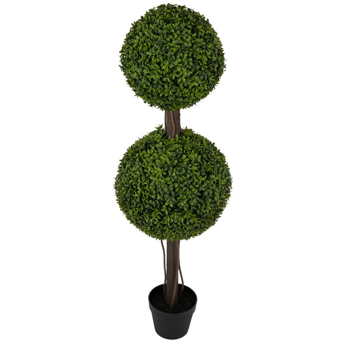 4' Outdoor UV-Proof Artificial English Boxwood Double Ball-Shaped Artificial Topiary Tree w/Pot -2 Tone Green - A202850