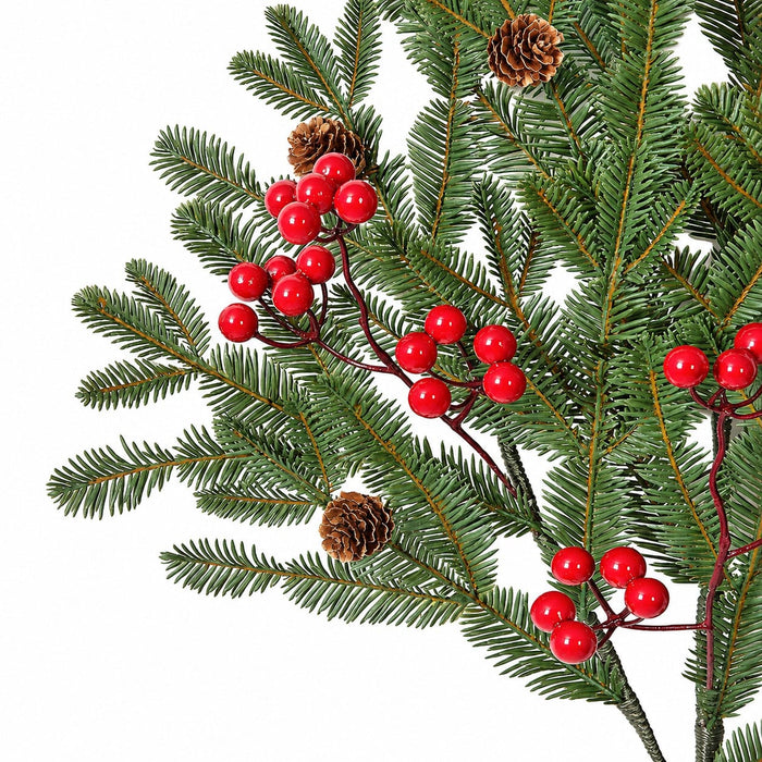 30" PE Artificial Fir, Pinecone & Berry Stem -Red/Green (Pack of 6) - A-210030