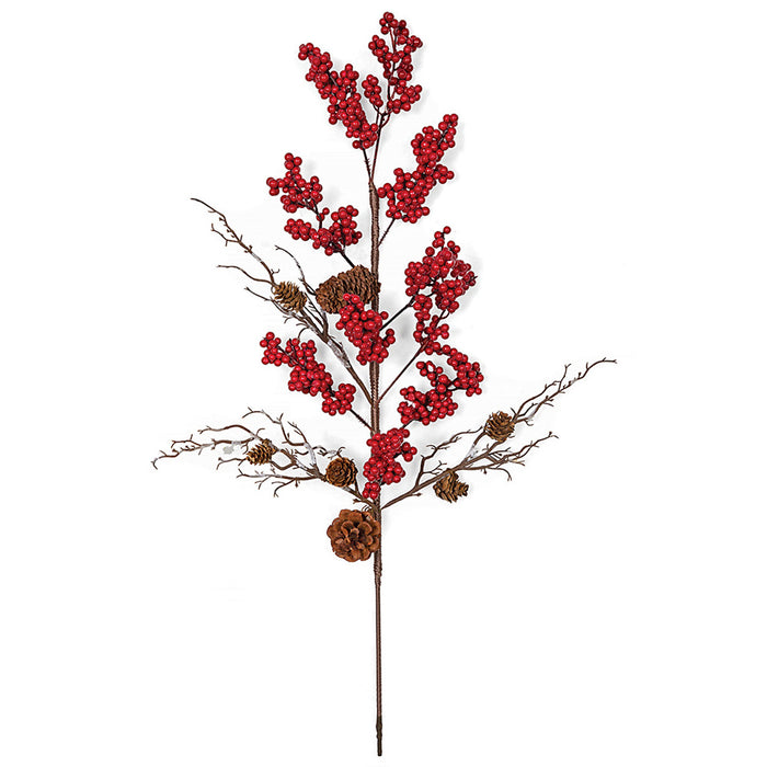 25" Foam Berry & Pinecone Artificial Stem -Red/Brown (pack of 6) - A210050