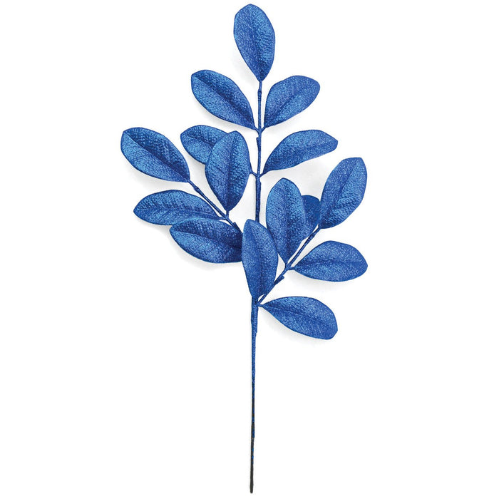 19" Glittered Artificial Apple Leaf Stem -Dark Blue (pack of 24) - A220145