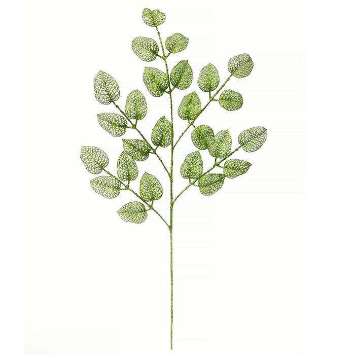 36" Glittered Artificial Leaf Stem -Green (Pack of 24) - A220650