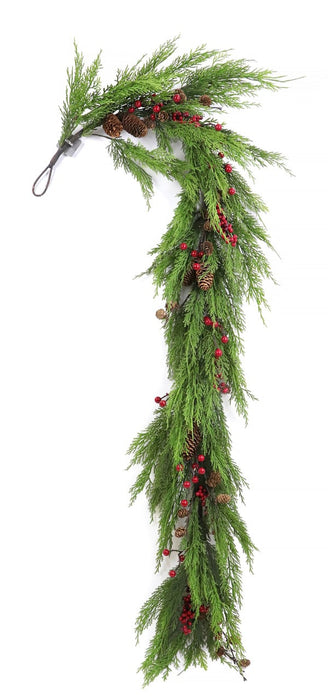 6' Soft-Touch Artificial Cedar, Pinecone & Berry Garland -Green/Red (Pack of 2) - A221250