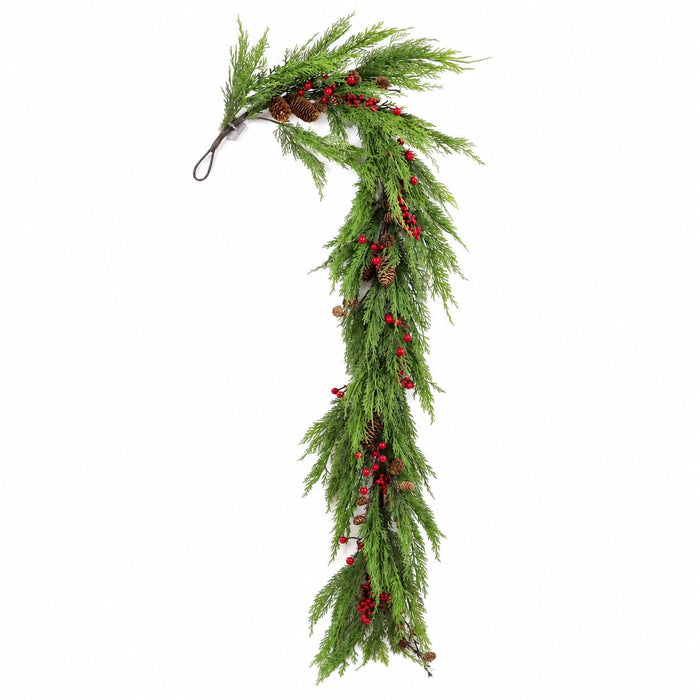 6' Soft-Touch Artificial Cedar, Pinecone & Berry Garland -Green/Red (Pack of 2) - A221250