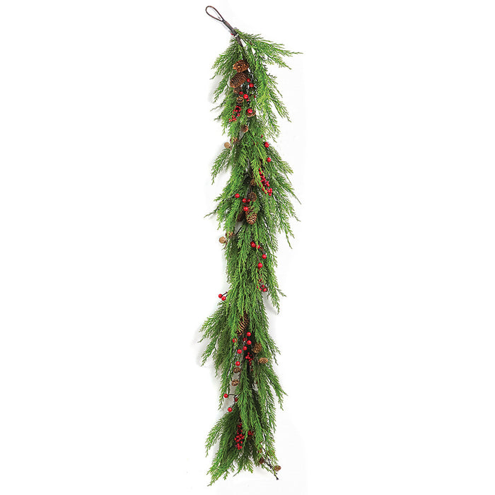 6' Soft-Touch Artificial Cedar, Pinecone & Berry Garland -Green/Red (Pack of 2) - A221250