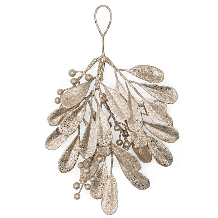 6.5" Hanging Artificial Mistletoe Leaf & Bery Stem -Champagne (Pack of 36) - A-230100