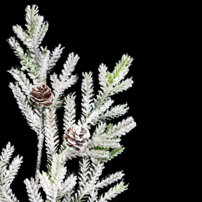20" Flocked & Lightly Glittered Artificial Pine & Pinecone Stem -White/Green (Pack of 24) - A-230950