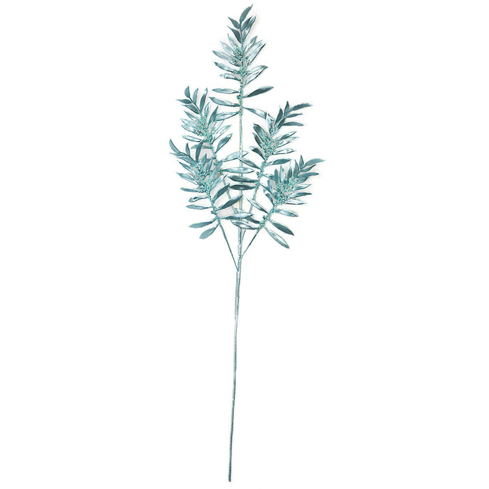 36" Shiny Metallic & Beaded Artificial Fern Stem -Blue (pack of 12) - A-231091