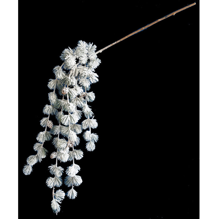 19" Hanging Flocked Artificial Butte Pine & Pinecone Stem -White/Green (Pack of 12) - A-231640