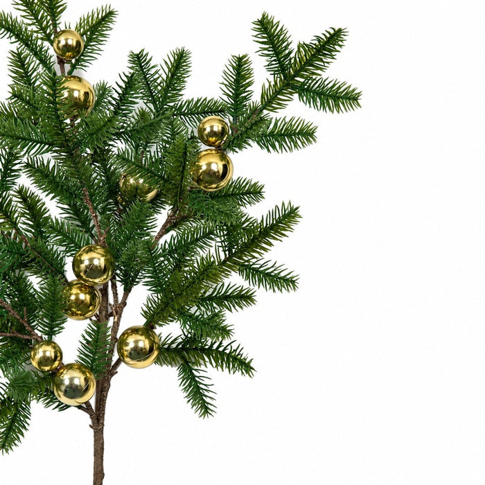 36" Artificial Pine & Shiny Ball Stem -Gold (Pack of 12) - A-231930