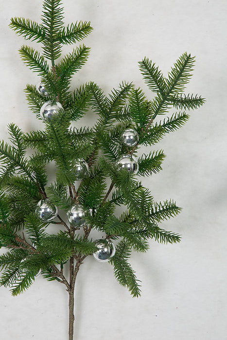 36" Artificial Pine & Shiny Ball Stem -Silver (pack of 12) - A-231932