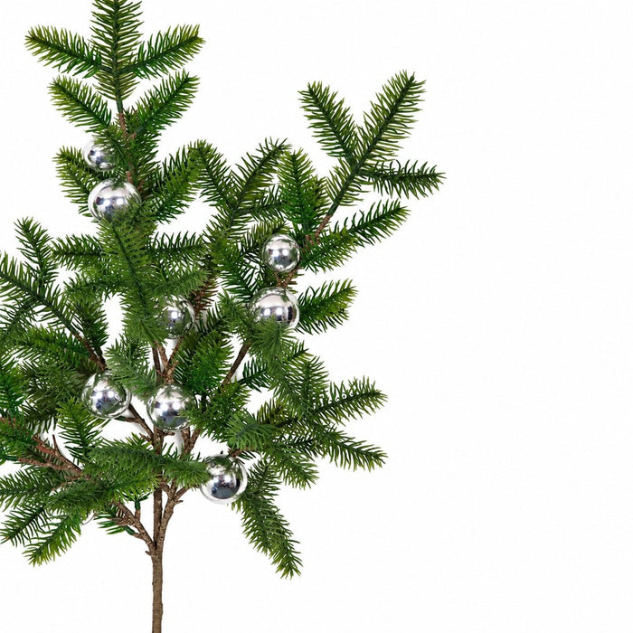 36" Artificial Pine & Shiny Ball Stem -Silver (Pack of 12) - A-231932