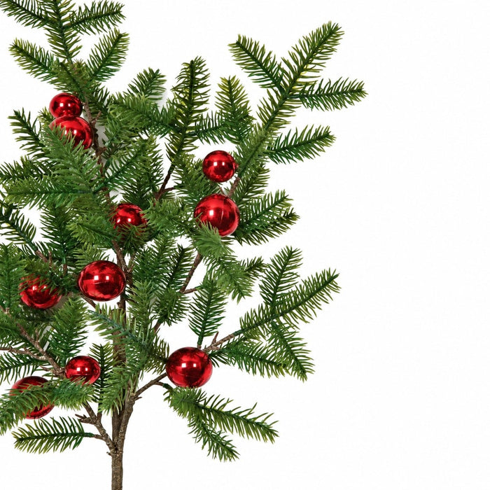 36" Artificial Pine & Shiny Ball Stem -Red (Pack of 12) - A-231934