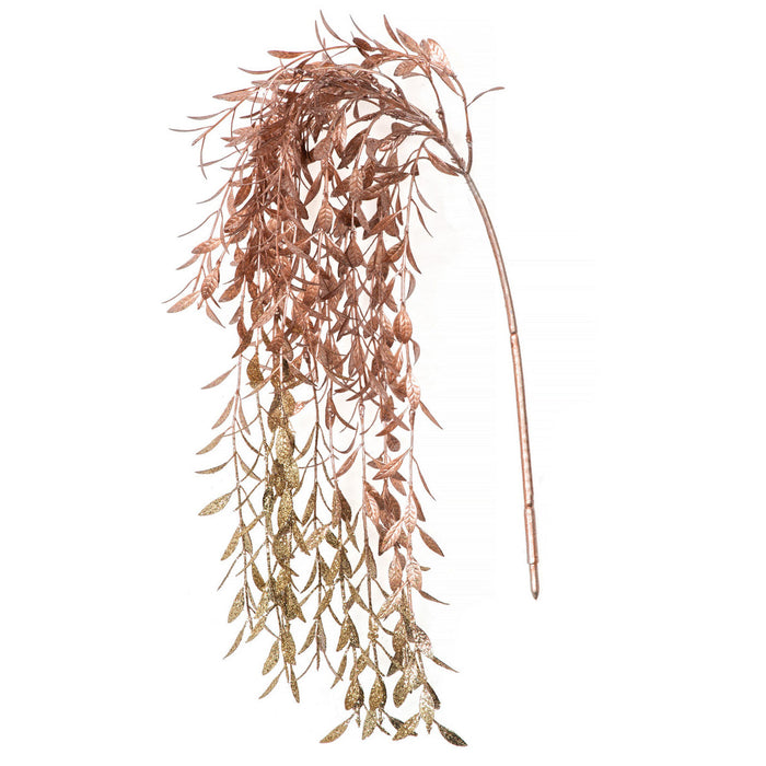 22" Hanging Metallic & Glittered Artificial Leaf Stem -Rose Gold (pack of 12) - A-232160