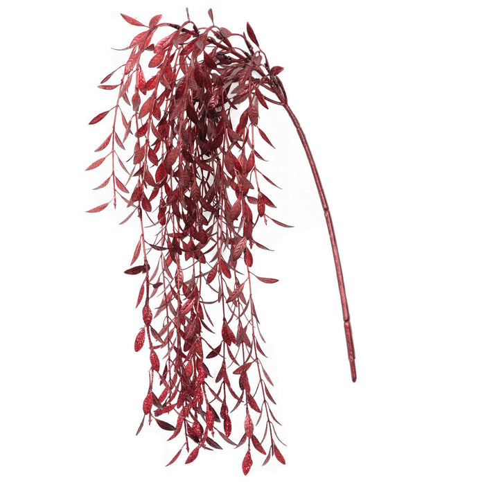 22" Hanging Metallic & Glittered Artificial Leaf Stem -Burgundy (pack of 12) - A-232167