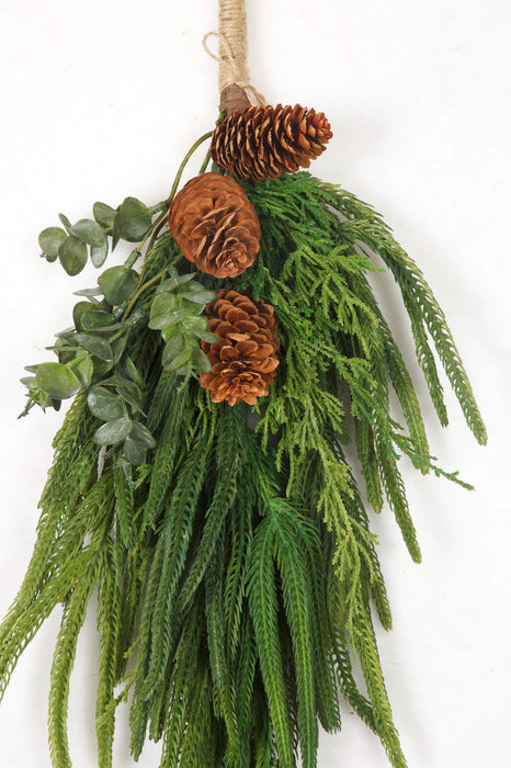 22" Soft-Touch Artificial Norfolk Pine & Pinecone Teardrop Swag -Green (Pack of 6) - A-232470