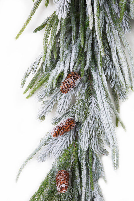 51" Soft-Touch Frosted Artificial Norfolk Pine & Pinecone Teardrop Swag -Green/White (Pack of 4) - A-232670