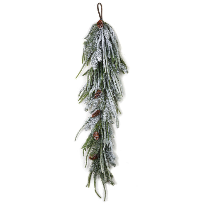 51" Soft-Touch Frosted Artificial Norfolk Pine & Pinecone Teardrop Swag -Green/White (Pack of 4) - A-232670