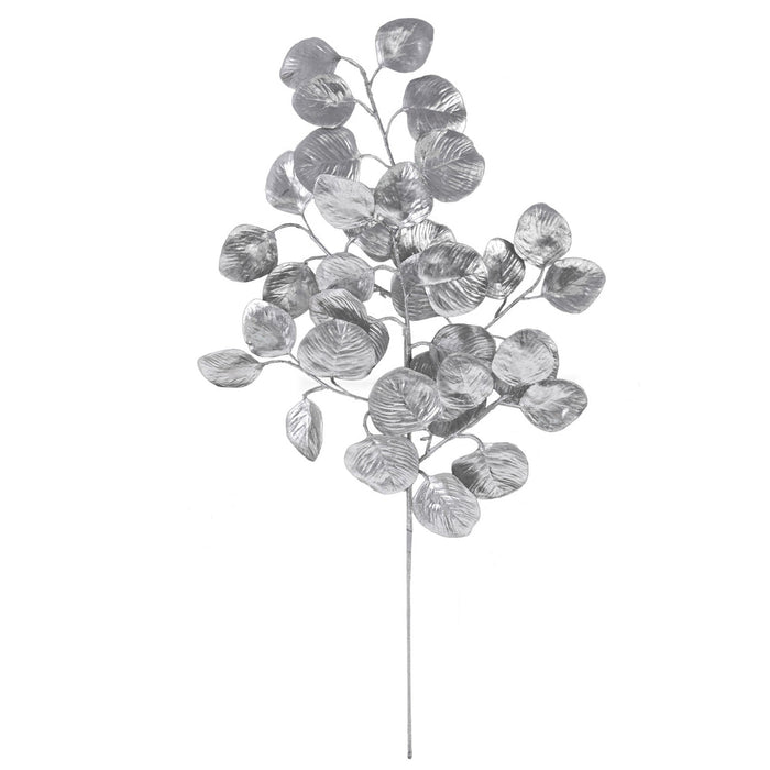 25" Metallic Artificial Silver Dollar Eucalyptus Leaf Stem -Silver (Pack of 24) - A-240073