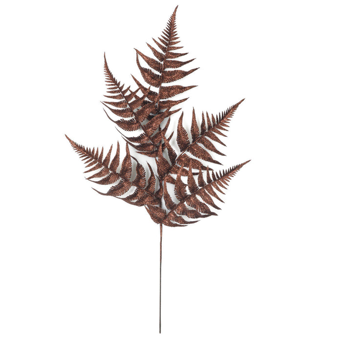 30" Glittered Artificial Fern Leaf Stem -Chocolate (pack of 24) - A-240097