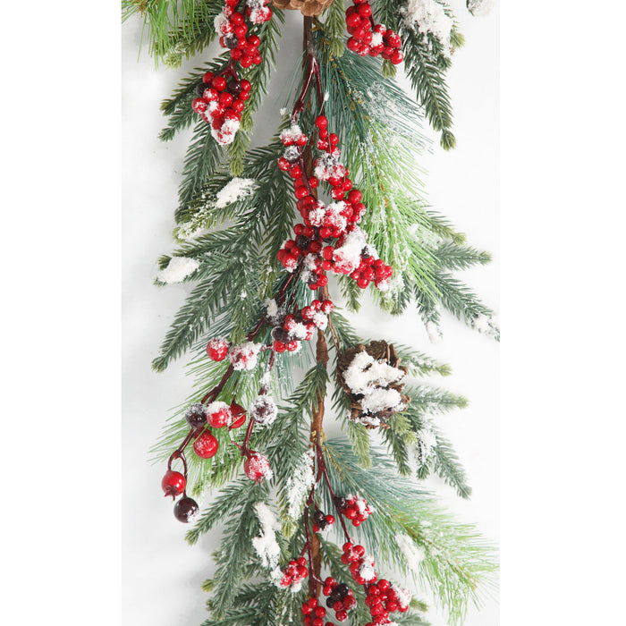 6'Lx8"W PE Snowy Berry & Pine Artificial Garland -Red/Green (Pack of 4) - A-240500
