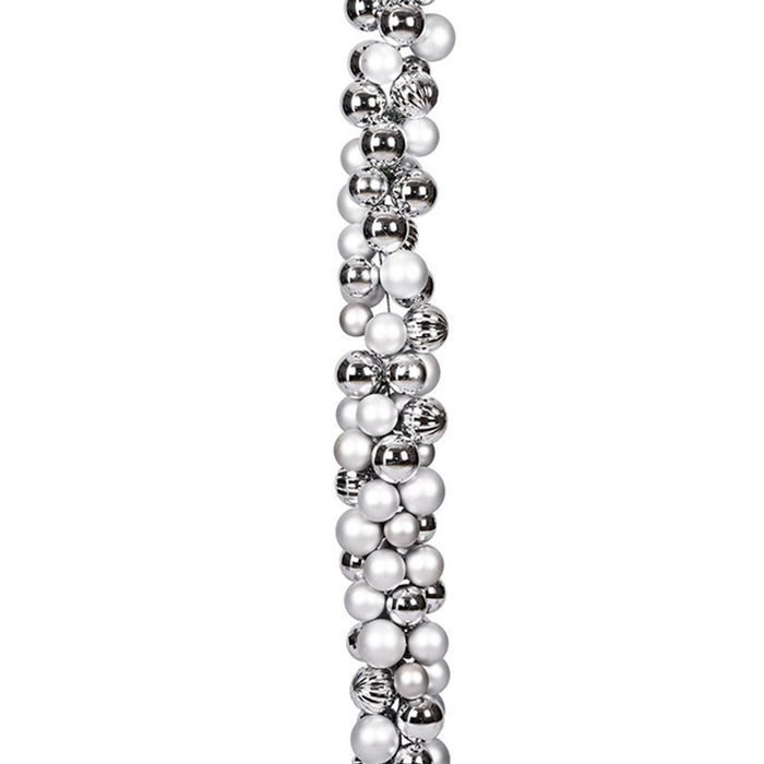 6' Plastic Matte & Reflective Mixed Ball Garland -Silver/White - A-240560