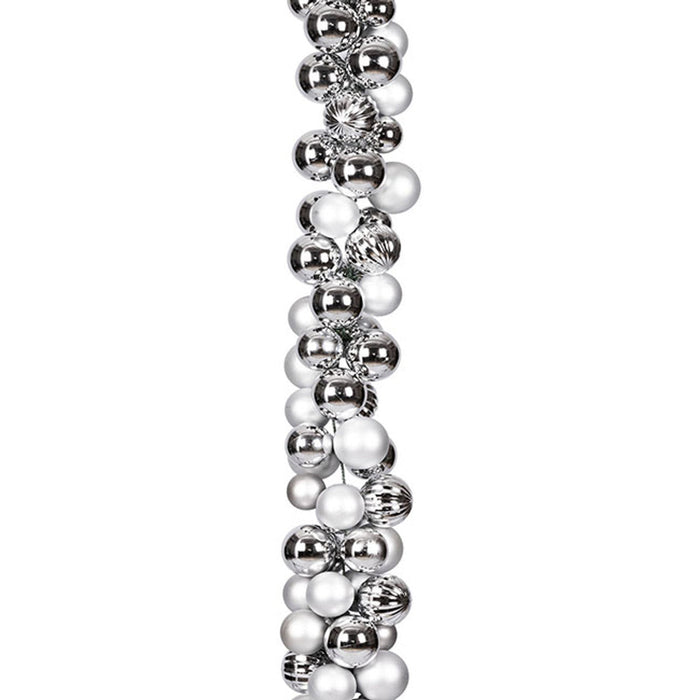 6' Plastic Matte & Reflective Mixed Ball Garland -Silver/White - A-240560