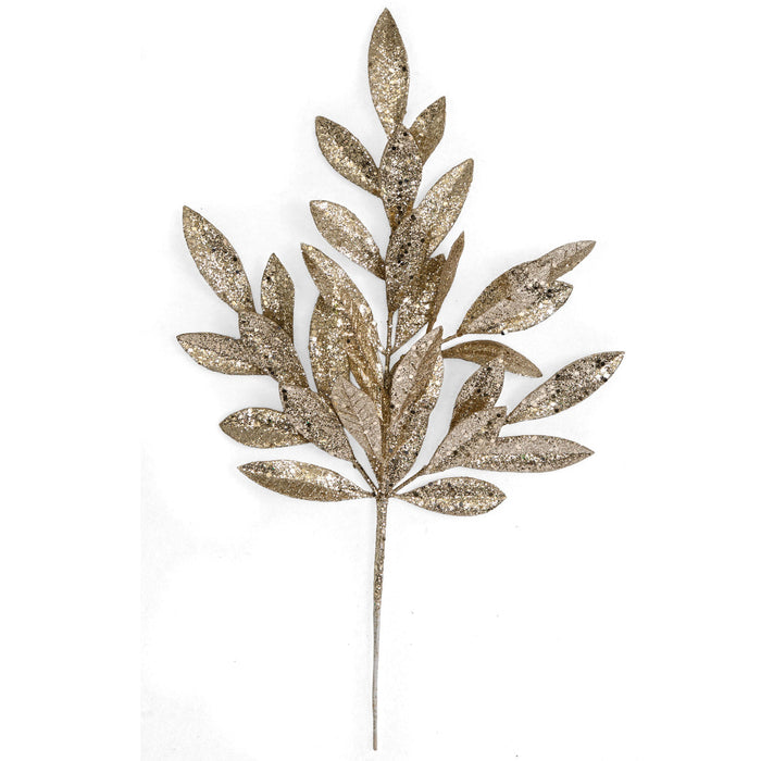 20.5" Glittered Artificial Bay Leaf Stem -Champagne/Gold (Pack of 24) - A-250004