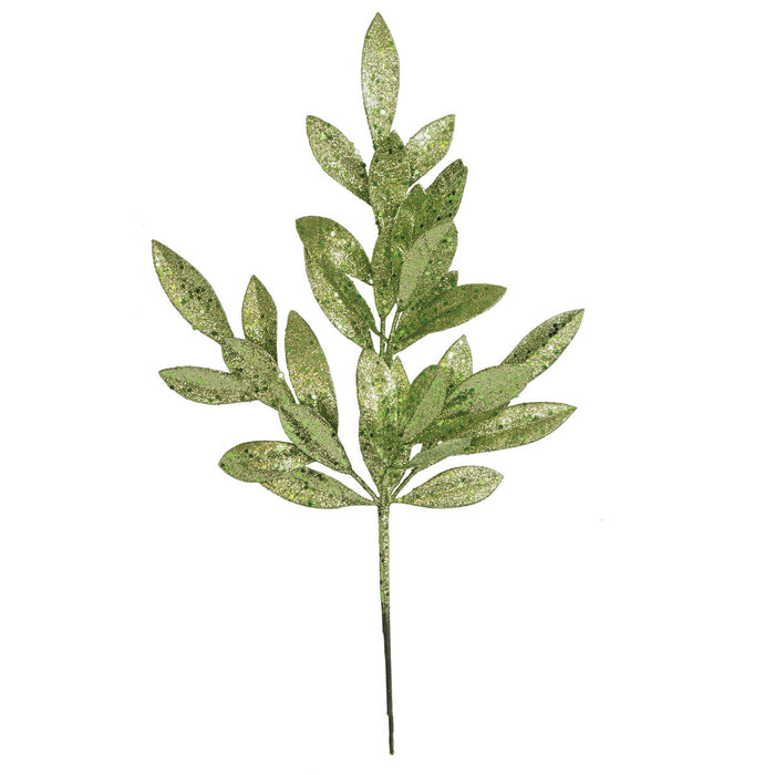 20.5" Glittered Artificial Bay Leaf Stem -Emerald Green (Pack of 24) - A-250006