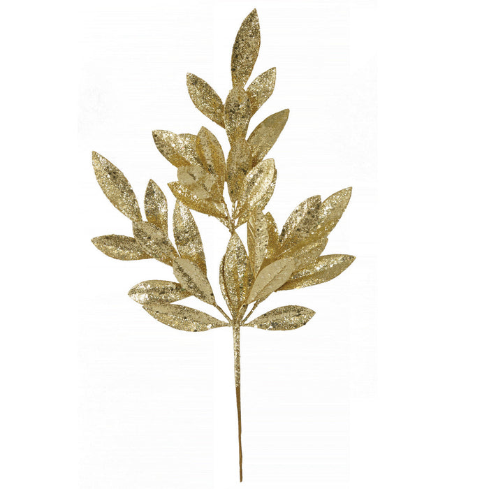 20.5" Glittered Artificial Bay Leaf Stem -Gold (Pack of 24) - A-250008