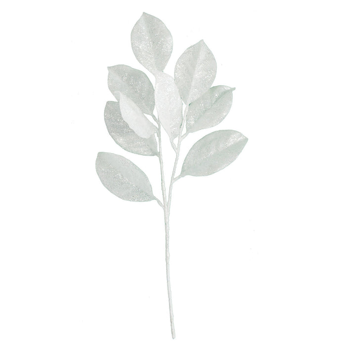 25" Glittered Artificial Magnolia Leaf Stem -White/Silver (Pack of 12) - A-250068
