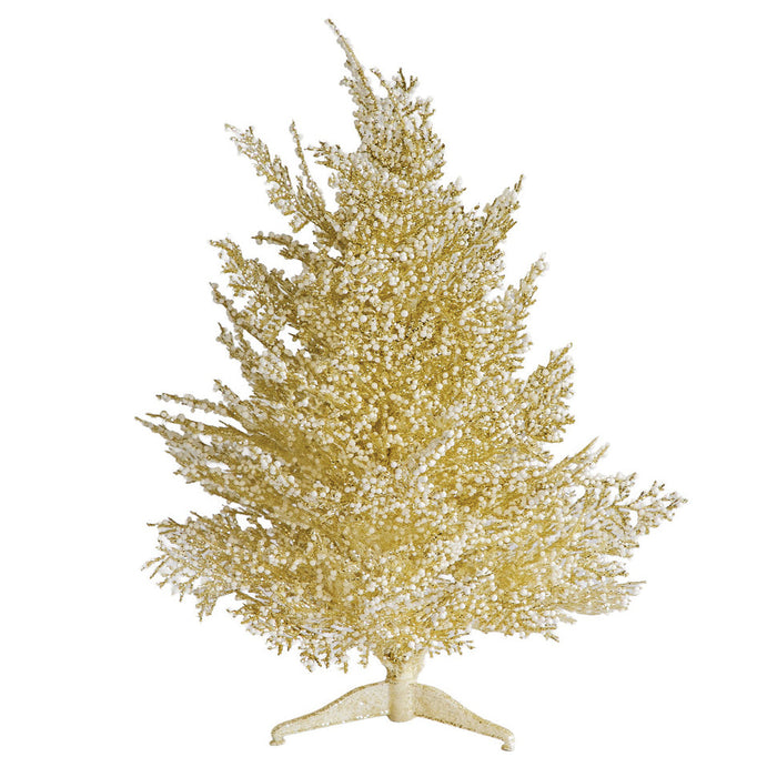 12"x10"W Glittered Snowball Cedar Artificial Christmas Tree, Unlit -Champagne (Pack of 6) - A-250072